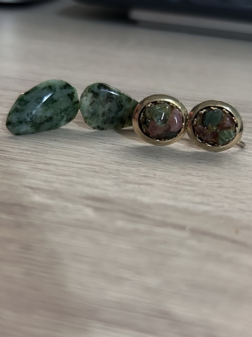 Vintage LOT of 2 Gemstone Jade Jadeite Quartz Stone Beaded Earrings